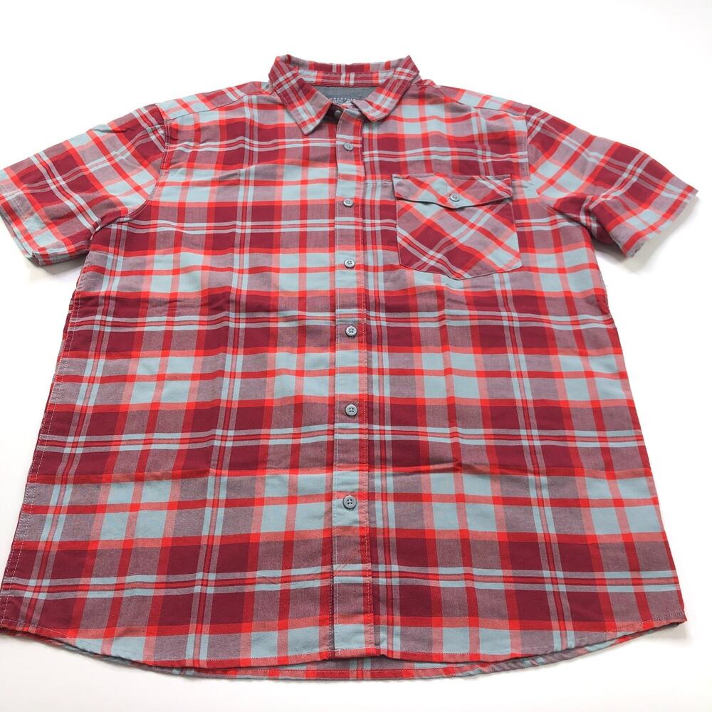 Mountain Hardwear Large Button Short Sleeve Casual Plaid Pocket Collared Shirt